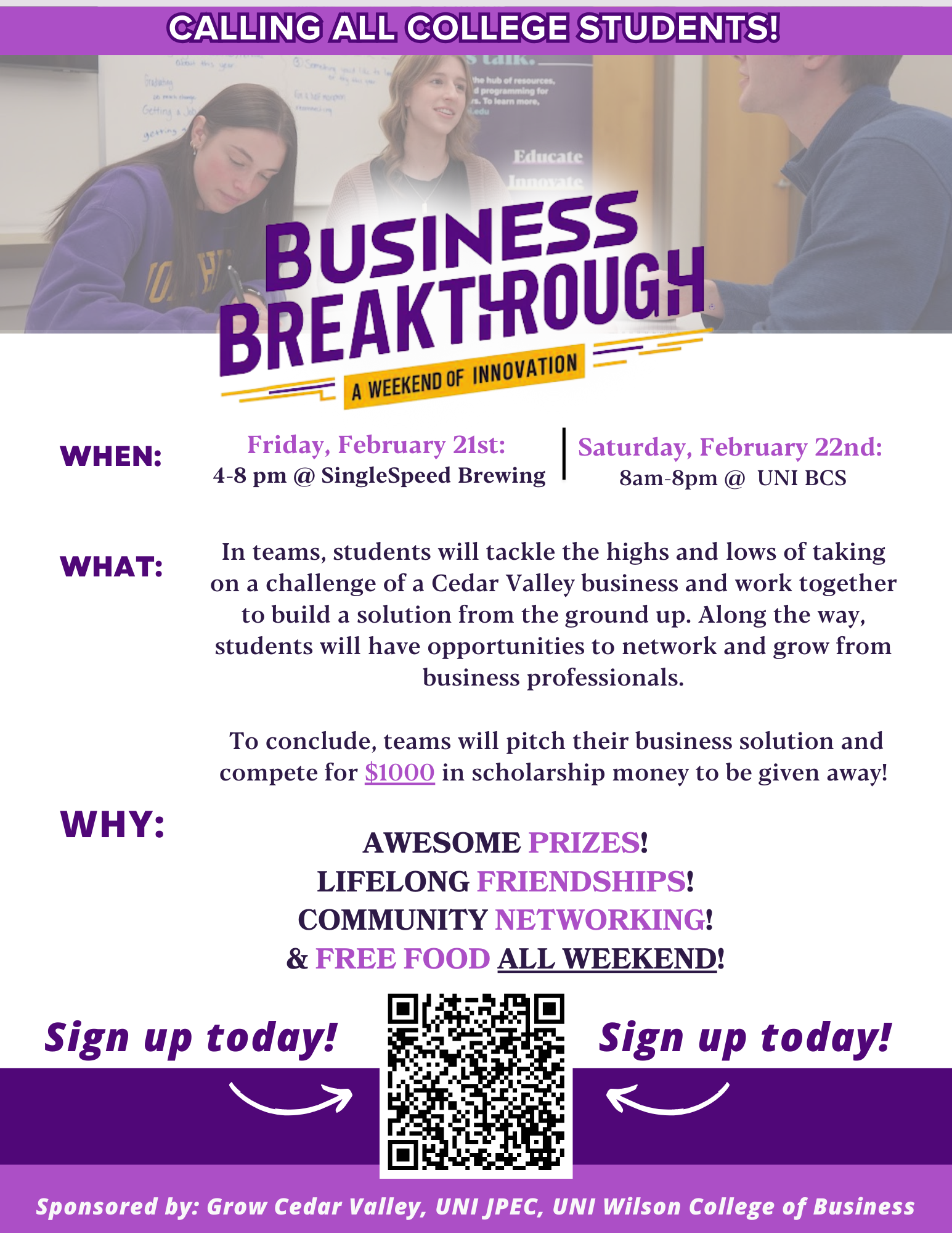 Business Breakthrough Registration -contact jpec@uni.edu for event info